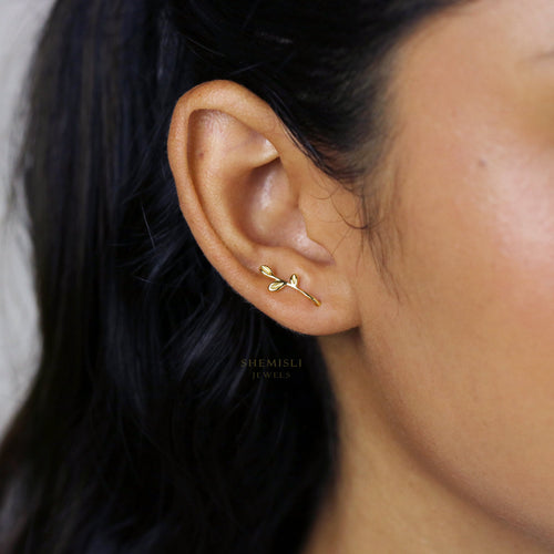 Dainty Branch Leaf Climber Earrings, Gold, Silver SHEMISLI - SS165 NOBKG LR