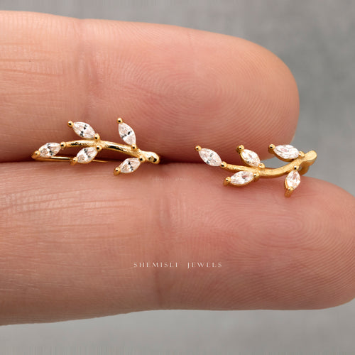 Leaf Climber Earrings, Leaf Jewelry, Gold, Silver SHEMISLI - SS309 NOBKG LR