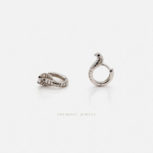 Serpent Hoop Earrings, Snake Huggies, King Cobra Jewelry, Gold, Silver SHEMISLI - SH293