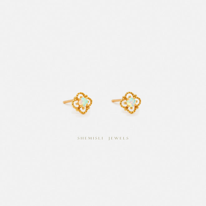 Vintage Opal Stud Earrings, Gold, Silver SHEMISLI - SS068 Butterfly End, SS453 Screw Ball End (Type A)