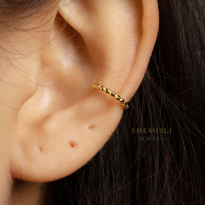 Simple Beaded Ear Conch Cuff, Earring No Piercing is Needed, Gold, Silver SHEMISLI SF014