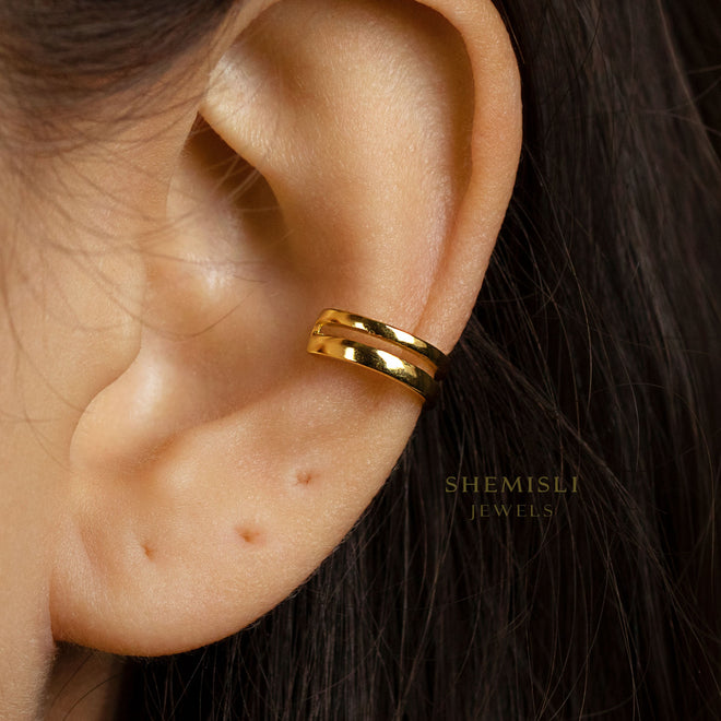 Double Band Cuff, Earring No Piercing is Needed, Gold, Silver SHEMISLI SF019