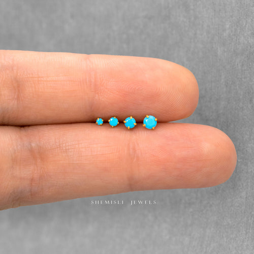 Tiny Turquoise Gold Threadless Flat Back Earrings, Nose Stud, December Birthstone, 20,18,16ga, 5-10mm Surgical Steel SS511 SS512 SS513 SS514