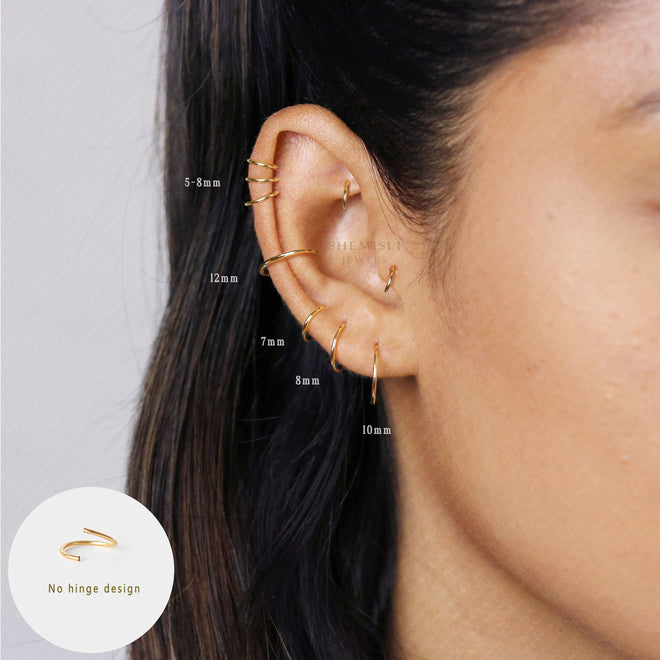 14k Yellow Gold Filled Thin Hoops Rings for Ear, Nose Piercings, No Hinge Design, 20ga, 4, 5, 6, 7, 8, 9, 10, 12mm - SH284-292