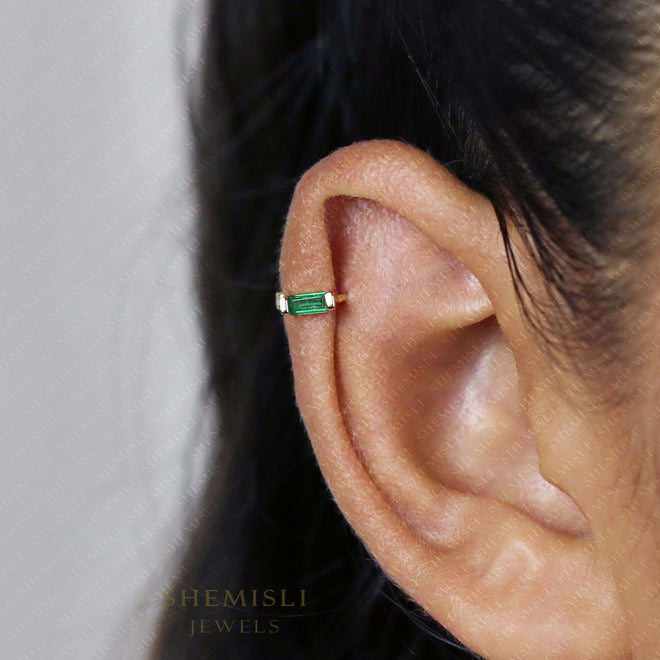 Emerald Baguette Helix Hoop Earrings, Huggies, Gold, Silver SHEMISLI - SH169, SH321, SH322