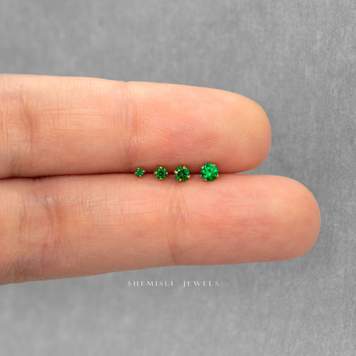 Tiny Emerald Steel Threadless Flat Back Earrings, Nose Stud, May Birthstone, 20,18,16ga, 5-10mm, Surgical Steel, SS507 SS508 SS509 SS510