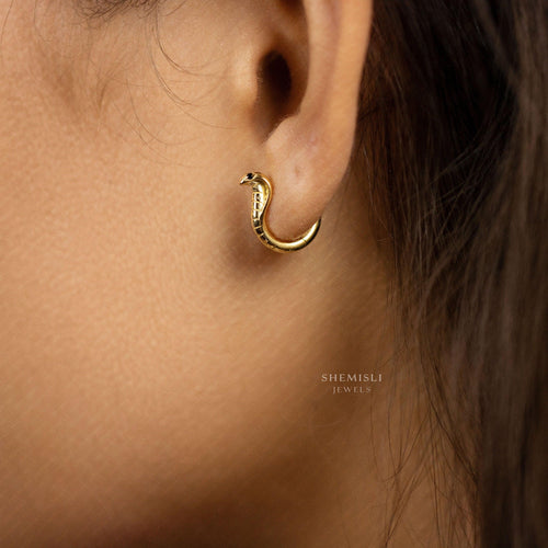 Serpent Hoop Earrings, Snake Huggies, King Cobra Jewelry, Gold, Silver SHEMISLI - SH293