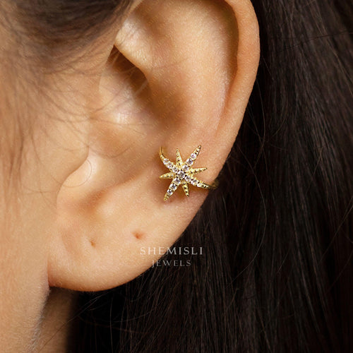 Starburst Ear Cuff, Star Conch Cuff, Earring No Piercing is Needed, Gold, Silver SHEMISLI - SF035