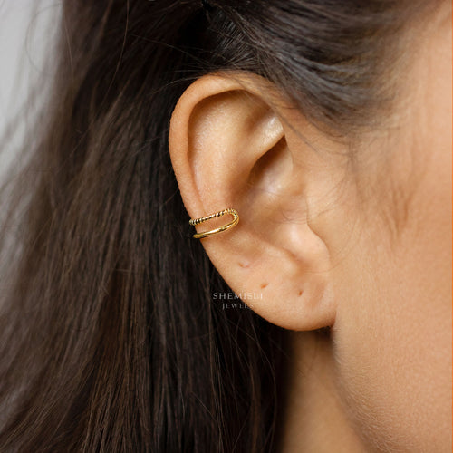 Double Layered Beaded Ear Cuff, Earring No Piercing is Needed, Gold, Silver SHEMISLI - SF022