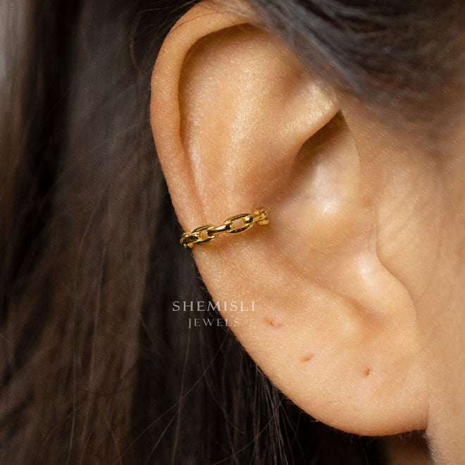 Chain Ear Cuff, Earring No Piercing is Needed, Gold, Silver SHEMISLI SF017