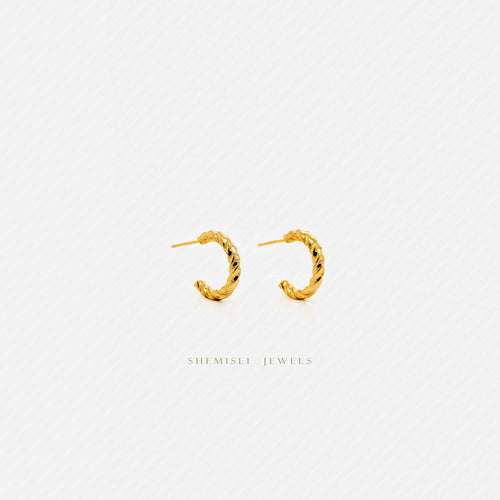 Twisted C Shape Hoop Style Studs, Gold, Silver - SS439