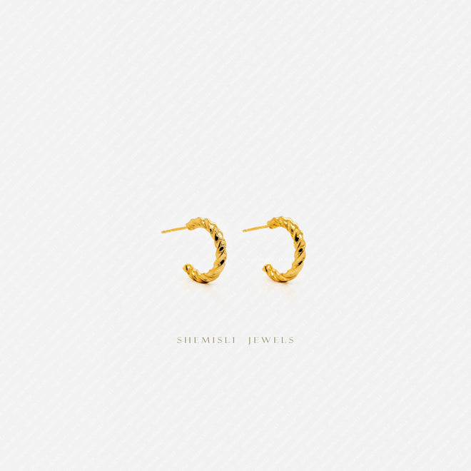 Twisted C Shape Hoop Style Studs, Gold, Silver - SS439
