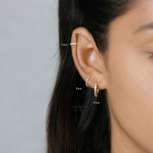 Simple Clear CZ Hoop Earrings, White Stone Huggies, Gold, Silver SHEMISLI SH040, SH041, SH042, SH043, SH044, SH045