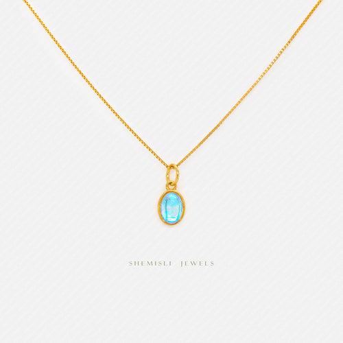 Small Aqua Stone Oval Necklace, Silver or Gold Plated (15.5"+2") SHEMISLI - SN009