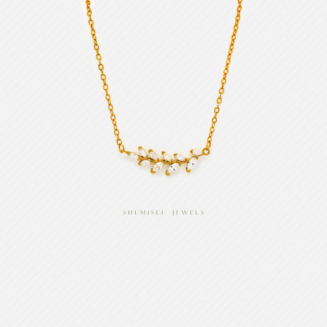 Dainty Leaf CZ Necklace, Silver or Gold Plated (15.5'+2") SHEMISLI - SN016