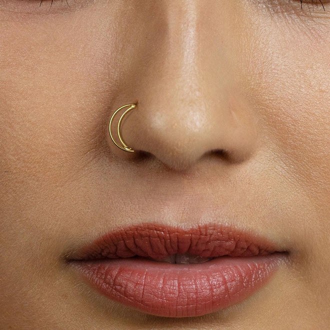 Crescent Moon Nose Ring, No Hinge, Bend to Open, Double Nose Hoop, 20 or 18ga, 8 or 10mm Solid G23 Titanium SHEMISLI SH560 SH561 SH562 SH563