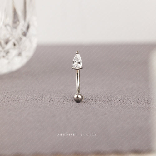 Rook Stud, Curved Barbell With Teardrop Stone, 16ga, 8mm Surgical Steel SHEMISLI SS890