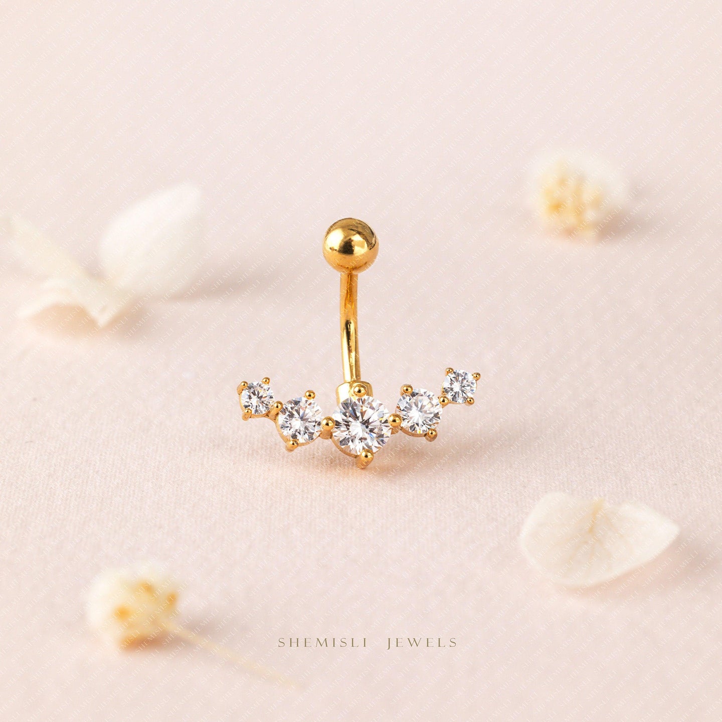 Stone Belly Button Curved Navel Bar, 14ga, Surgical Steel SHEMISLI - S