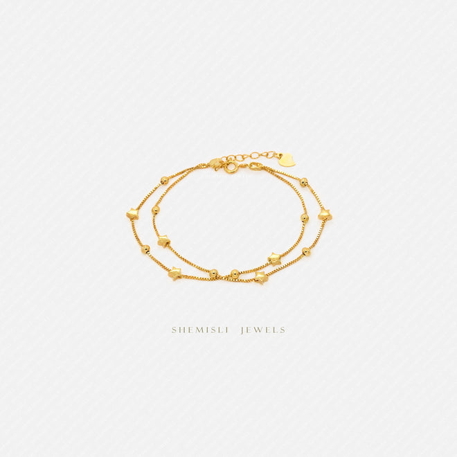 Double Strand Star Bracelet, Silver or Gold Plated (6.25" + 1") SHEMISLI - SB010