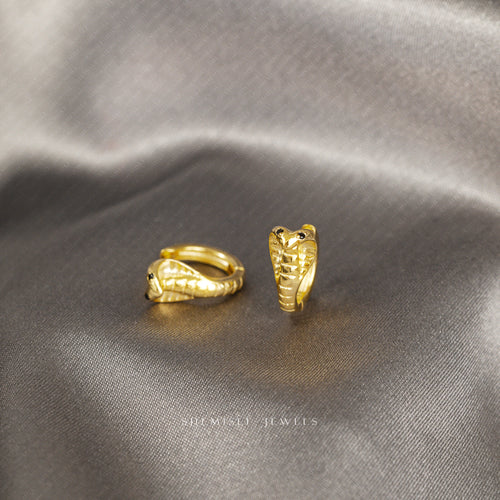 Serpent Hoop Earrings, Snake Huggies, King Cobra Jewelry, Gold, Silver SHEMISLI - SH293