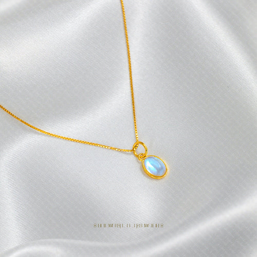 Small Aqua Stone Oval Necklace, Silver or Gold Plated (15.5"+2") SHEMISLI - SN009