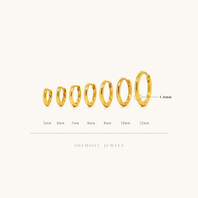 Thin 1.6mm thick Hoops for Ear, Huggies 5, 6, 7, 8, 9, 10, 12mm, Gold, Silver, SHEMISLI - SH545, SH546, SH547, SH548, SH549, SH550, SH552