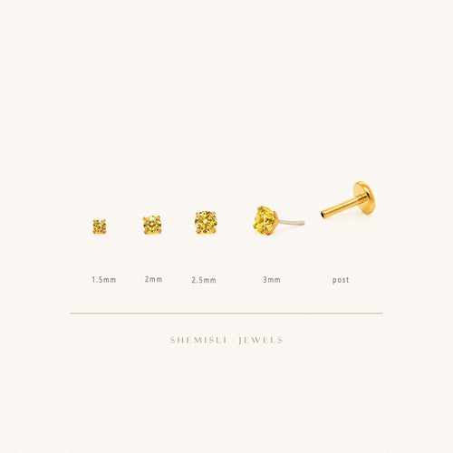Tiny Golden Citrine Gold Threadless Flat Back Earrings, Nose Stud, November Birthstone, 20,18,16ga, 5-10mm SS625 SS626 SS627 SS628