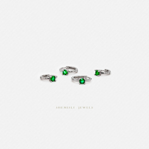 Tiny Emerald CZ Stone Helix Hoop Earrings, Gold, Silver SHEMISLI SH626, SH627, SH628, SH629