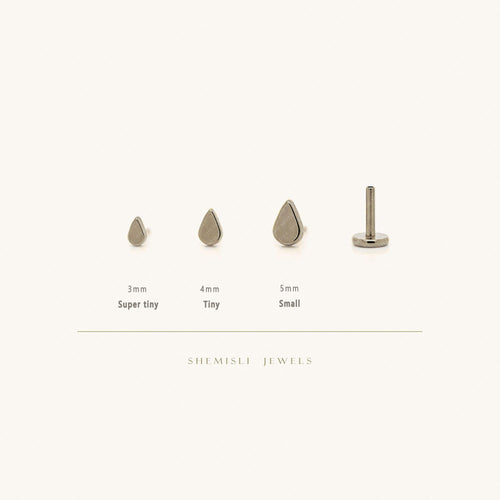 Tiny Teardrop Shape Steel Threadless Flat Back Earrings, Nose Stud, 20,18,16ga, 5-10mm Surgical Steel SHEMISLI SS723, SS724, SS768