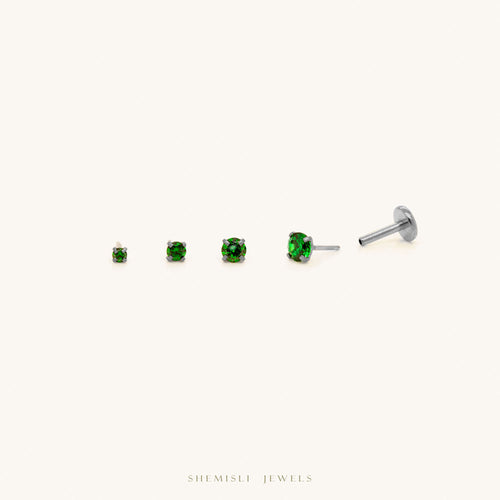 Tiny Emerald Steel Threadless Flat Back Earrings, Nose Stud, May Birthstone, 20,18,16ga, 5-10mm, Surgical Steel, SS507 SS508 SS509 SS510